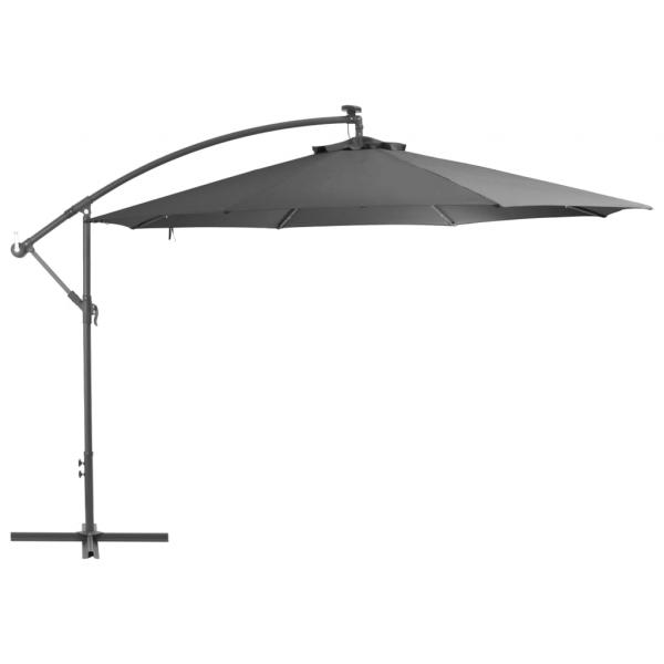 Ampelschirm mit LED-Leuchten und Metall-Mast 350 cm Antrazit