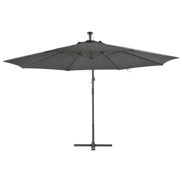 Ampelschirm mit LED-Leuchten und Metall-Mast 350 cm Antrazit