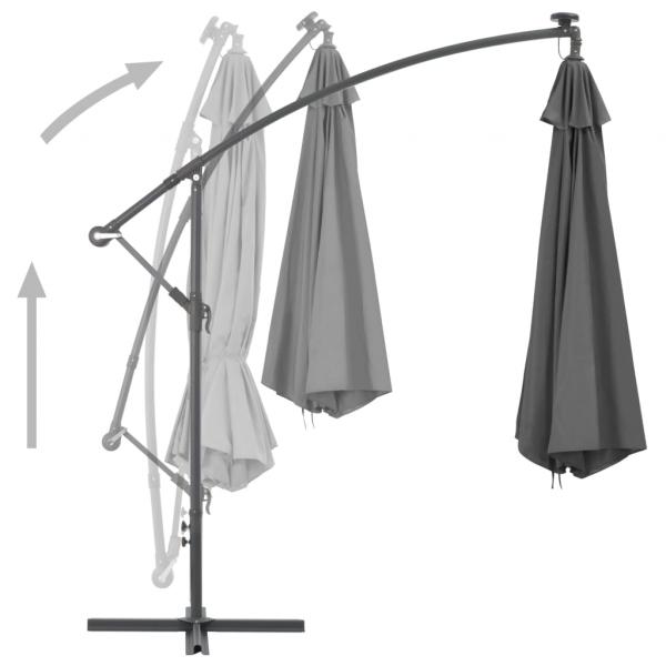 Ampelschirm mit LED-Leuchten und Metall-Mast 350 cm Antrazit