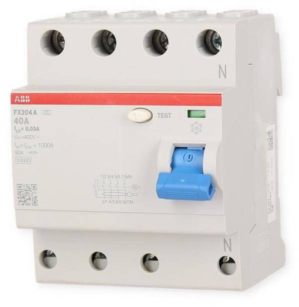 ABB FX204A-40A/0,03, FI-Schutzschalter, 4-polig 10kA, Serie FX204A, Push-In, 4TE, Typ A (2CSF204165R1400)