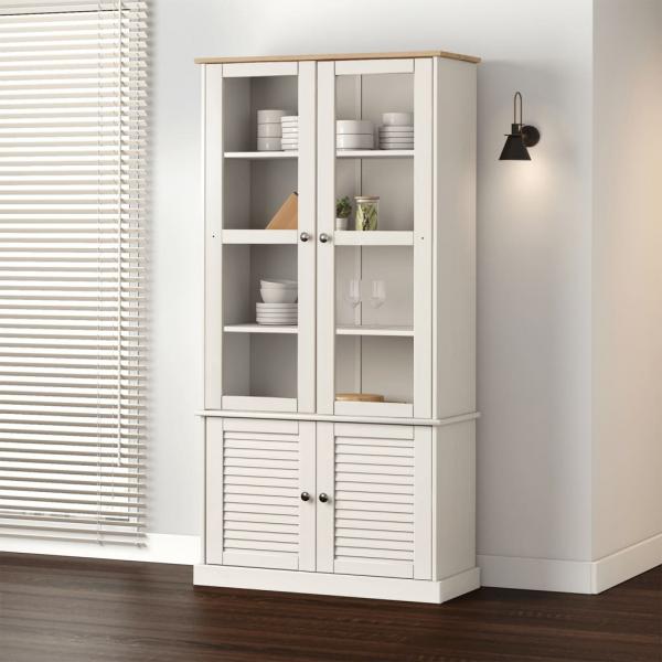 ARDEBO.de - Vitrine VIGO Weiß 85x35x170 cm Massivholz Kiefer