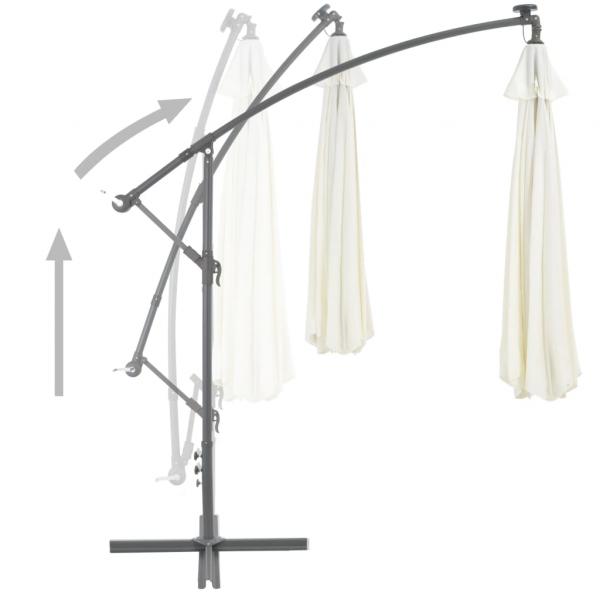 Ampelschirm mit LED-Leuchten und Metall-Mast 350 cm Sandfarben