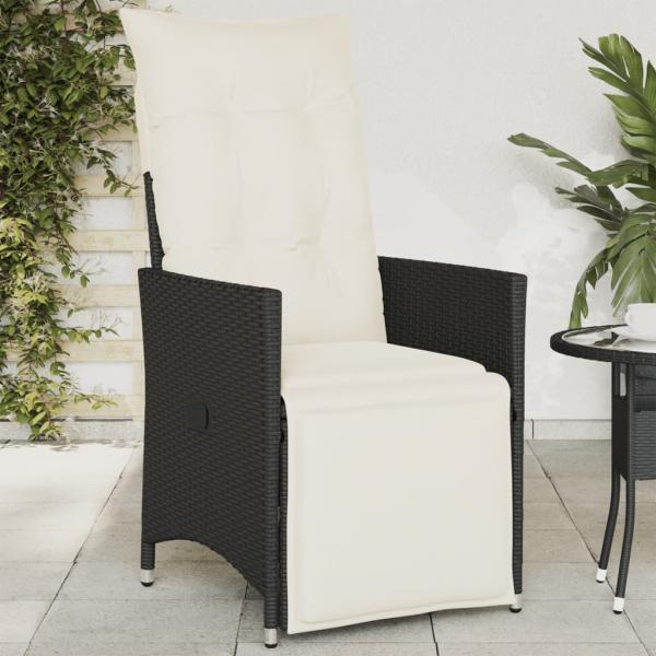 ARDEBO.de - Gartensessel Verstellbar mit Kissen Schwarz Poly Rattan