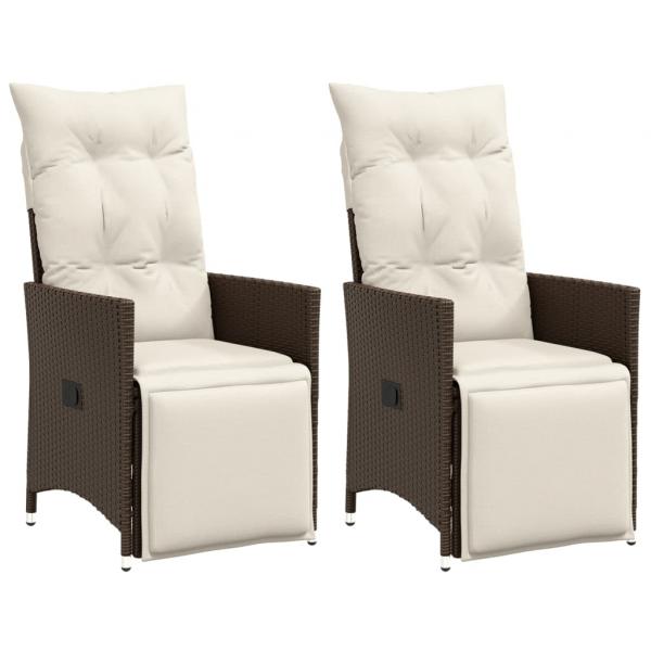 ARDEBO.de - Gartensessel mit Kissen 2 Stk. Verstellbar Braun Poly Rattan