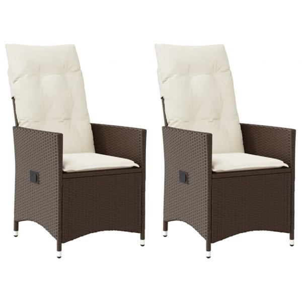 ARDEBO.de - Gartensessel mit Kissen 2 Stk. Verstellbar Braun Poly Rattan