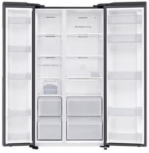 Samsung RS62DG5003B1EF Stand Side-by-Side Kombination, 91,2 cm breit, 628 L, NoFrost+, Eis-/Wasserbereiter, Wassertank, WiFi, Premium Black Steel