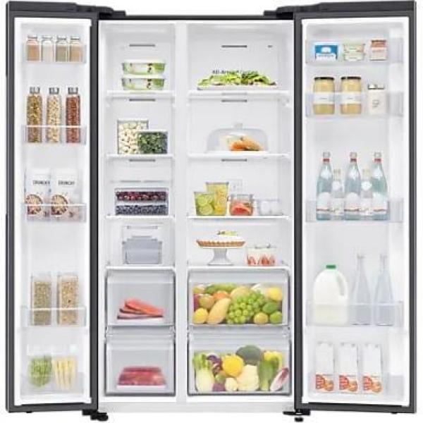Samsung RS62DG5003B1EF Stand Side-by-Side Kombination, 91,2 cm breit, 628 L, NoFrost+, Eis-/Wasserbereiter, Wassertank, WiFi, Premium Black Steel