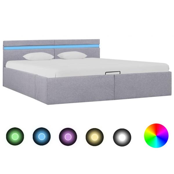 ARDEBO.de - Bett mit Bettkasten Hydraulisch LED Hellgrau Stoff 180x200 cm 
