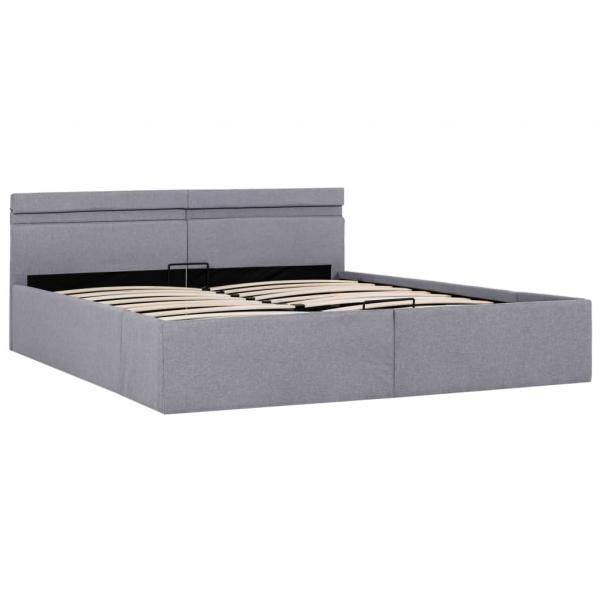 Bett mit Bettkasten Hydraulisch LED Hellgrau Stoff 180x200 cm 