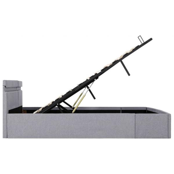 Bett mit Bettkasten Hydraulisch LED Hellgrau Stoff 180x200 cm 