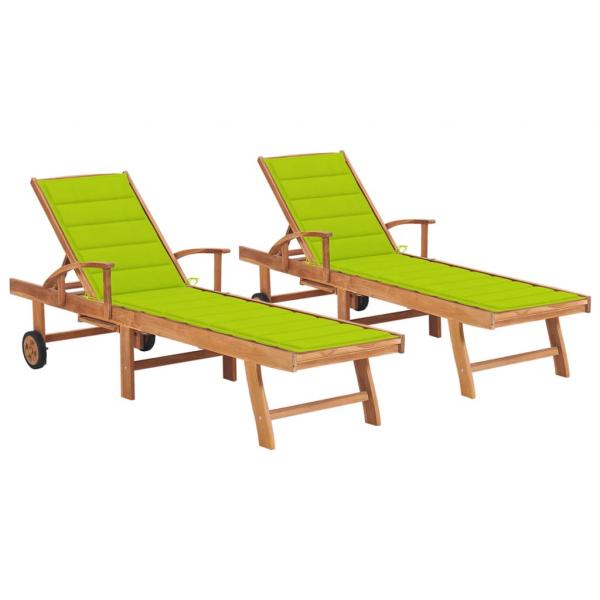 ARDEBO.de - Sonnenliegen 2 Stk. mit Auflagen Hellgrün Massivholz Teak