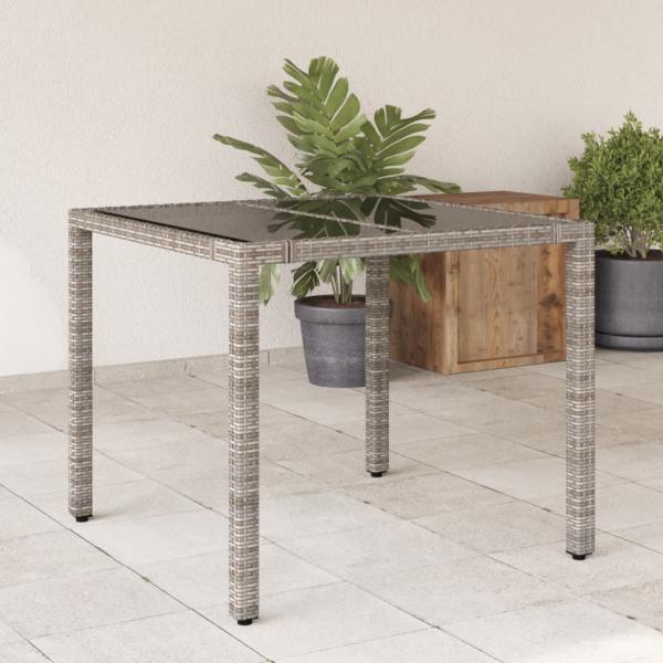 ARDEBO.de - Gartentisch mit Glasplatte Grau 90x90x75 cm Poly Rattan