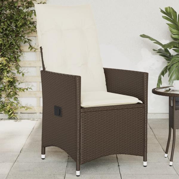 ARDEBO.de - Gartensessel Verstellbar mit Kissen Braun Poly Rattan