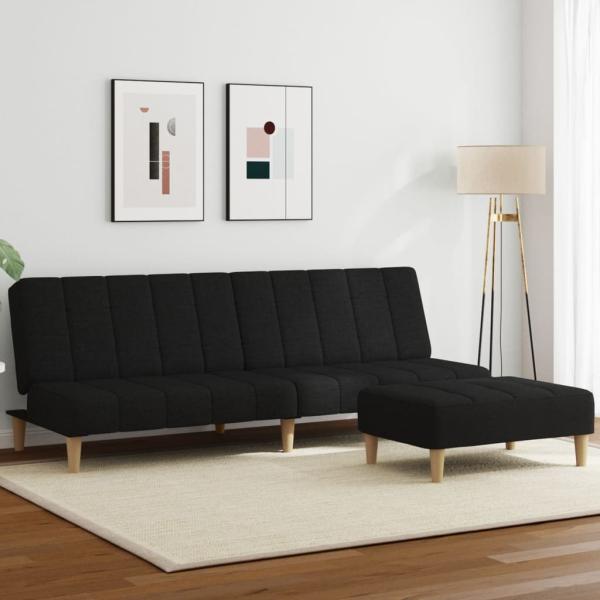 ARDEBO.de - Schlafsofa 2-Sitzer mit Fußhocker Schwarz Stoff