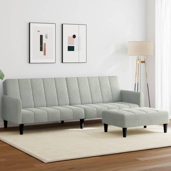 ARDEBO.de - Schlafsofa 2-Sitzer mit Fußhocker Hellgrau Samt
