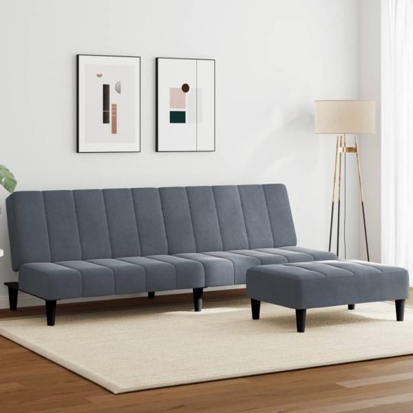 ARDEBO.de - Schlafsofa 2-Sitzer mit Fußhocker Dunkelgrau Samt
