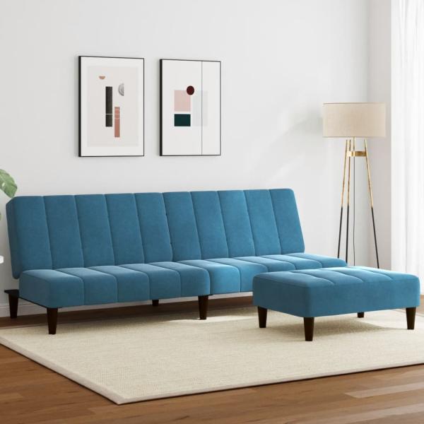ARDEBO.de - Schlafsofa 2-Sitzer mit Fußhocker Blau Samt
