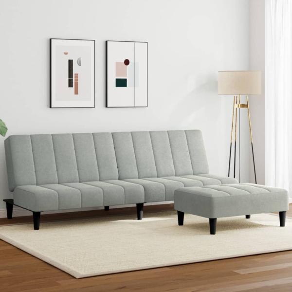 ARDEBO.de - Schlafsofa 2-Sitzer mit Fußhocker Hellgrau Samt