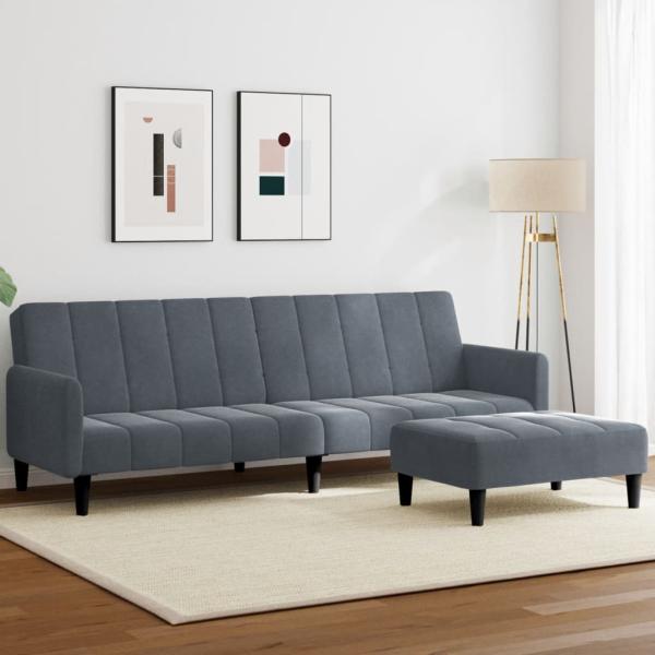 ARDEBO.de - Schlafsofa 2-Sitzer mit Fußhocker Dunkelgrau Samt