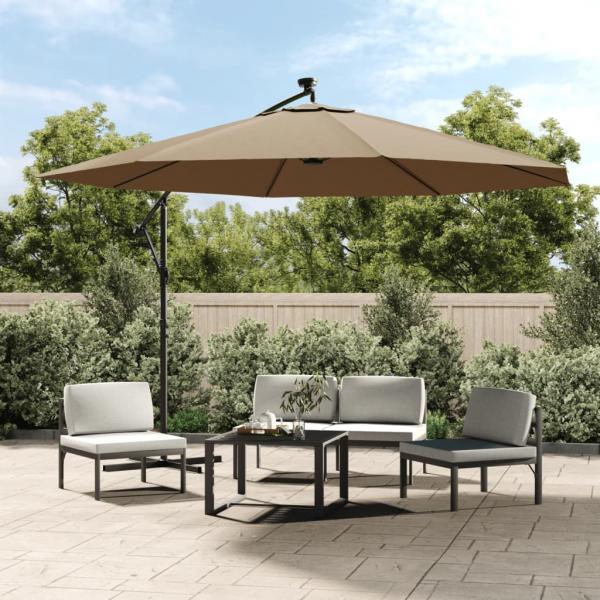 ARDEBO.de - Ampelschirm mit LED-Leuchten und Metall-Mast 350 cm Taupe