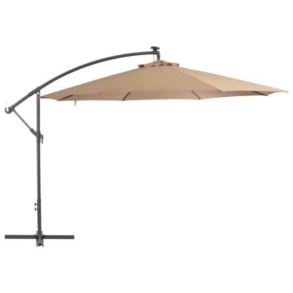 Ampelschirm mit LED-Leuchten und Metall-Mast 350 cm Taupe