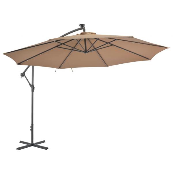 Ampelschirm mit LED-Leuchten und Metall-Mast 350 cm Taupe