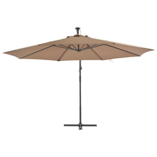Ampelschirm mit LED-Leuchten und Metall-Mast 350 cm Taupe