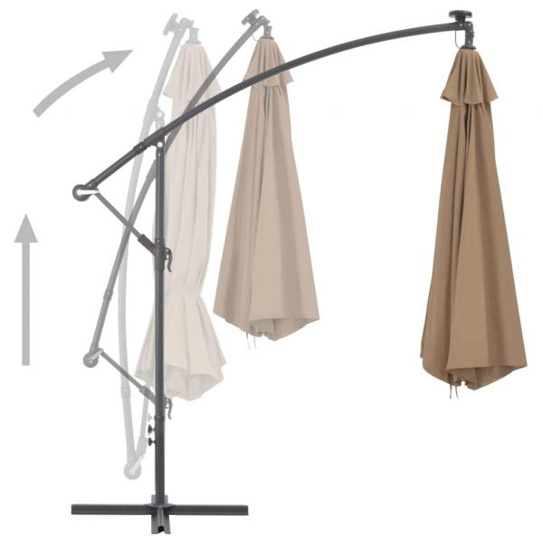 Ampelschirm mit LED-Leuchten und Metall-Mast 350 cm Taupe