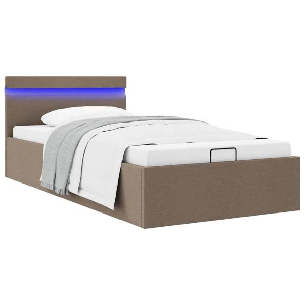 Bett mit Bettkasten Hydraulisch mit LED Taupe Stoff 90x200 cm 