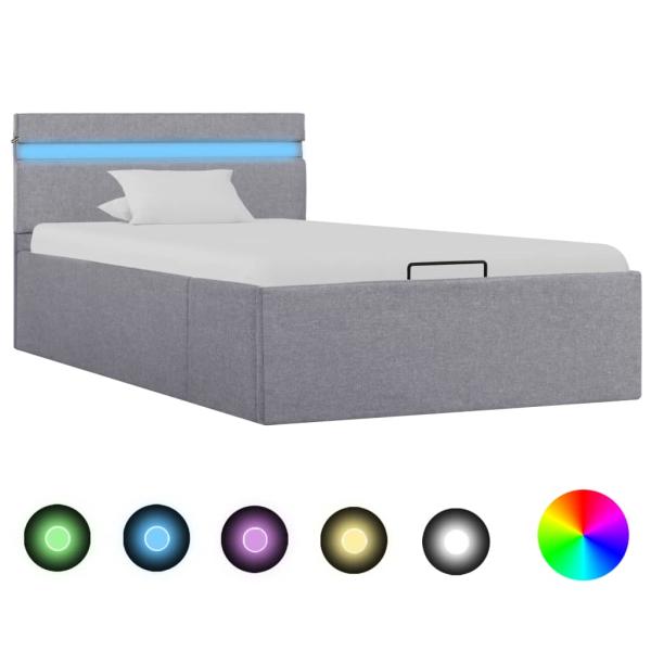 Bett mit Bettkasten Hydraulisch LED Hellgrau Stoff 100x200 cm 