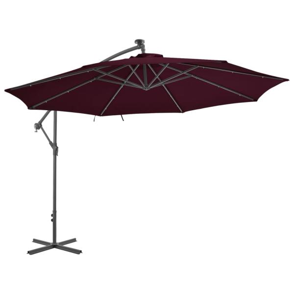 Ampelschirm mit LED-Leuchten Bordeauxrot 350 cm
