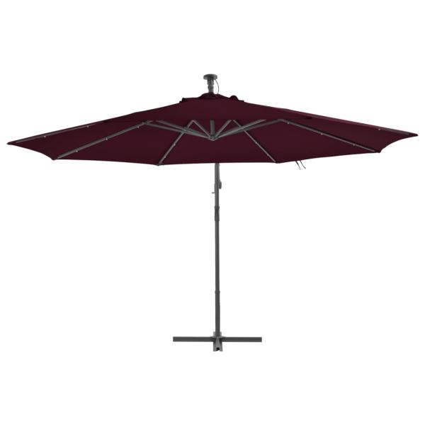 Ampelschirm mit LED-Leuchten Bordeauxrot 350 cm