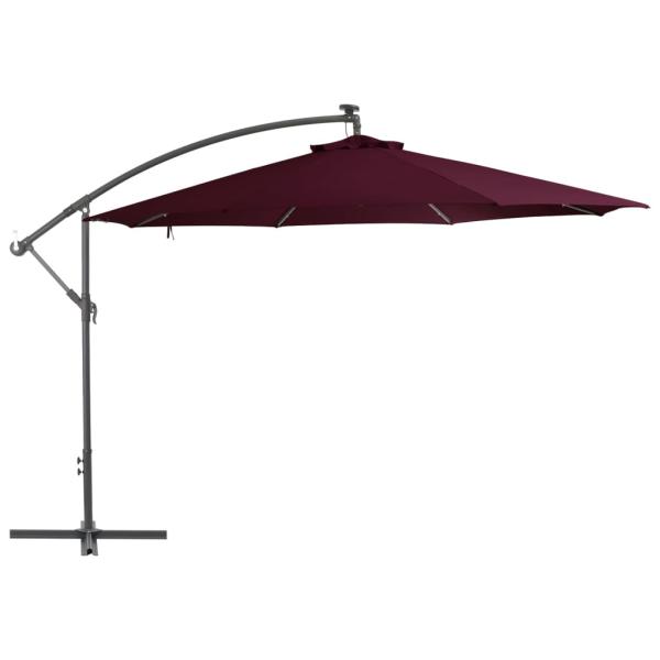Ampelschirm mit LED-Leuchten Bordeauxrot 350 cm