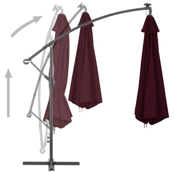 Ampelschirm mit LED-Leuchten Bordeauxrot 350 cm