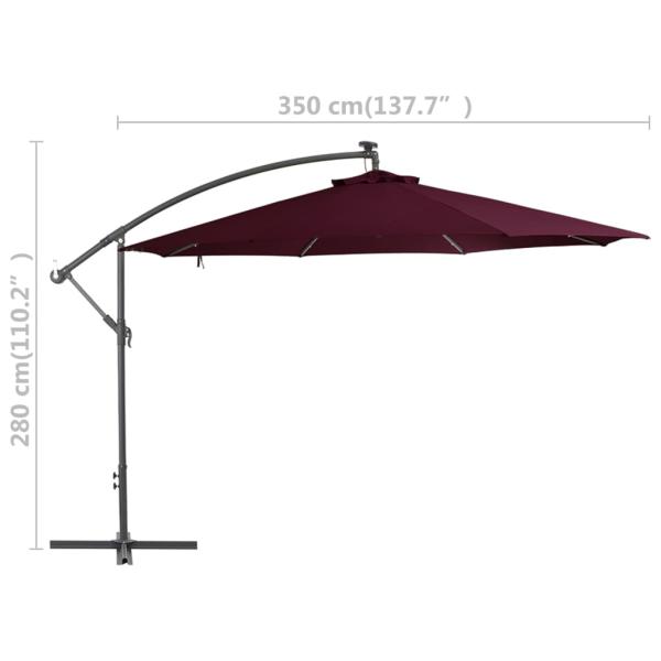 Ampelschirm mit LED-Leuchten Bordeauxrot 350 cm