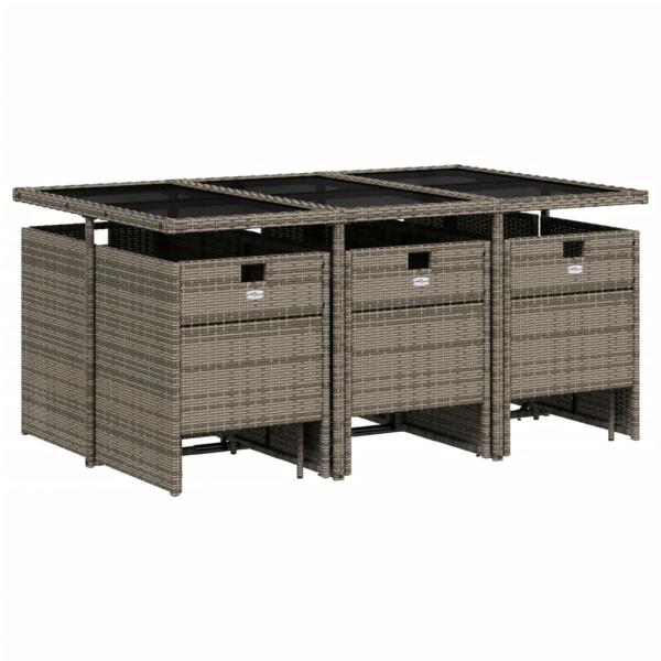 ARDEBO.de - 11-tlg. Garten-Essgruppe mit Kissen Grau Poly Rattan