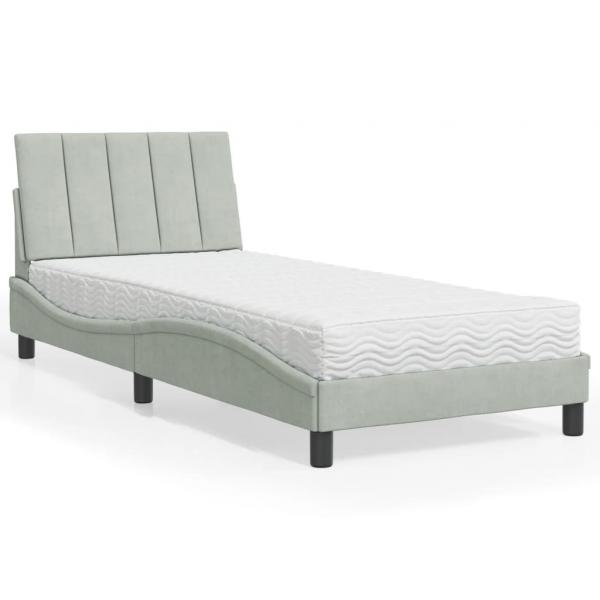 ARDEBO.de - Bett mit Matratze Hellgrau 90x190 cm Samt
