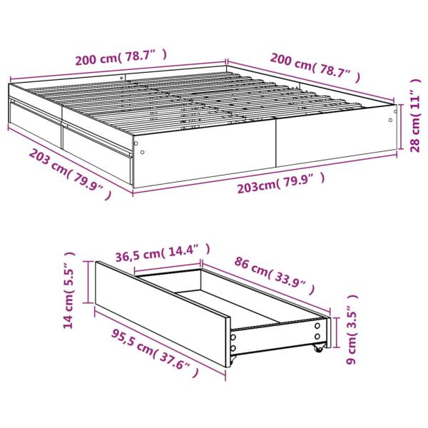 Bettgestell mit Schubladen Schwarz 200x200 cm Holzwerkstoff