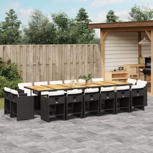 ARDEBO.de - 17-tlg. Garten-Essgruppe mit Kissen Schwarz Poly Rattan