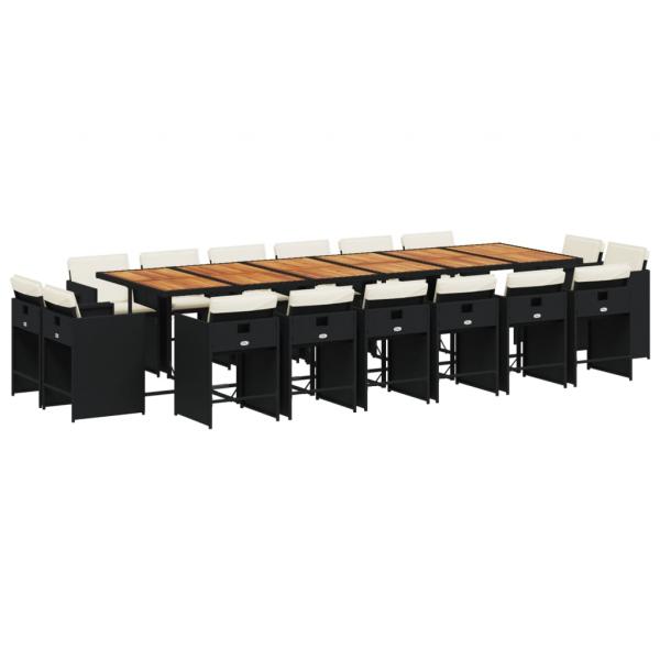 17-tlg. Garten-Essgruppe mit Kissen Schwarz Poly Rattan