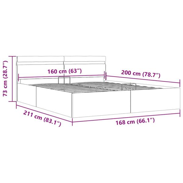 Bett mit Bettkasten Hydraulisch LED Hellgrau Stoff 160x200 cm 