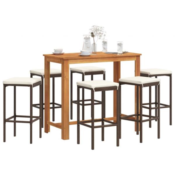 ARDEBO.de - 7-tlg. Gartenbar-Set Braun Massivholz Akazie und Poly Rattan