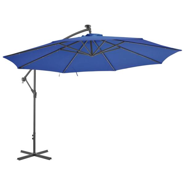 Ampelschirm mit LED-Leuchten Azurblau 350 cm