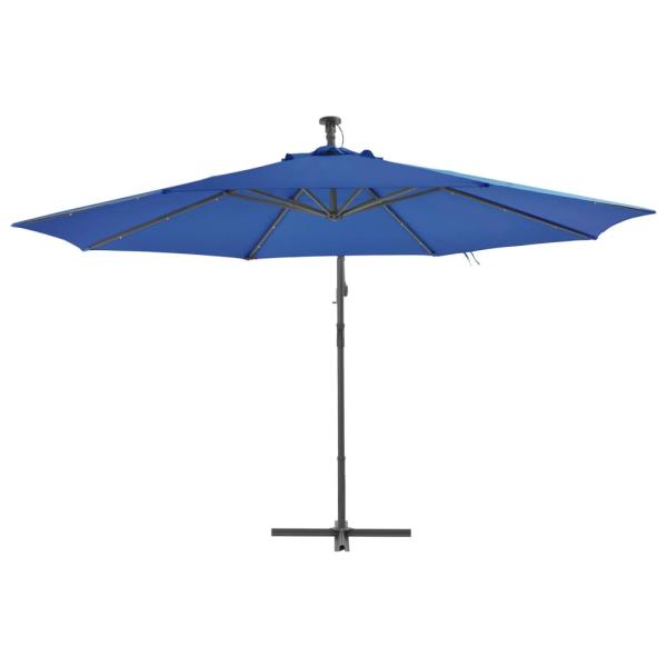 Ampelschirm mit LED-Leuchten Azurblau 350 cm