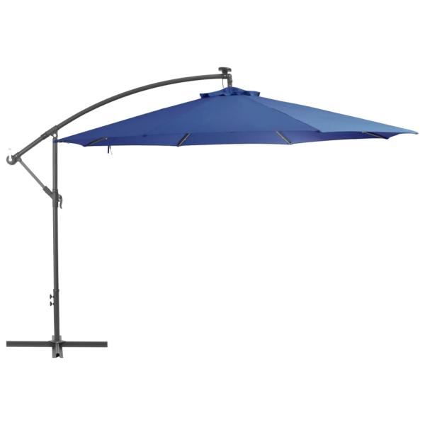 Ampelschirm mit LED-Leuchten Azurblau 350 cm