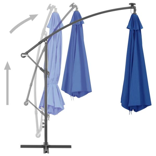 Ampelschirm mit LED-Leuchten Azurblau 350 cm