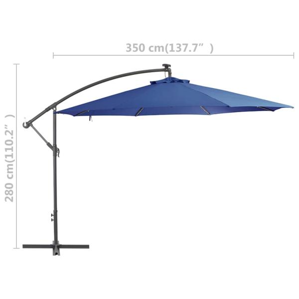 Ampelschirm mit LED-Leuchten Azurblau 350 cm