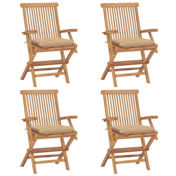 ARDEBO.de - Gartenstühle mit Beige Kissen 4 Stk. Massivholz Teak