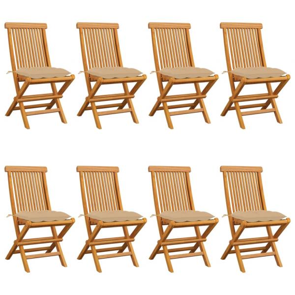 ARDEBO.de - Gartenstühle mit Beigen Kissen 8 Stk. Massivholz Teak