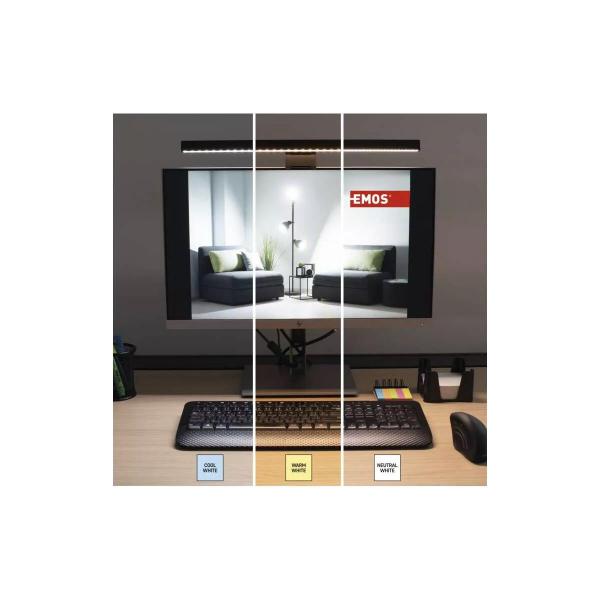 EMOS Z7617 LED-Monitorleuchte AVA, 4,5W, 150lm, 3000/4000/5000K, schwarz (1538179000)